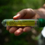 Geocaching - person holding yellow and green plastic bottle