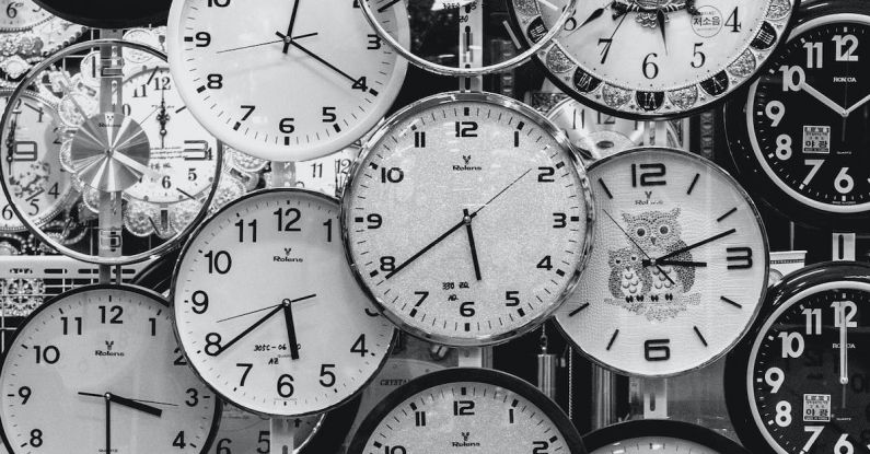 Timing - Black And White Photo Of Clocks